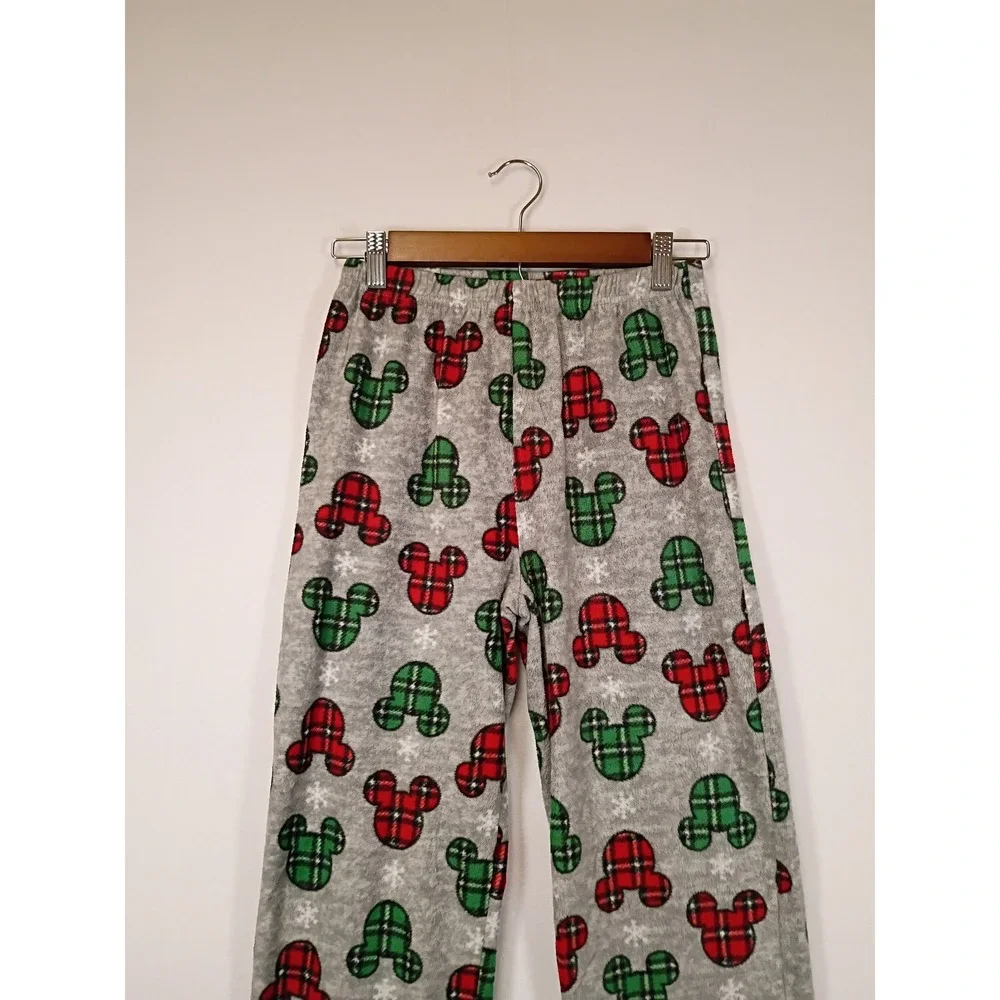 Holiday Disney Kids Size 12 Grey Plaid Mickey Mouse Fleece Pajama Pants